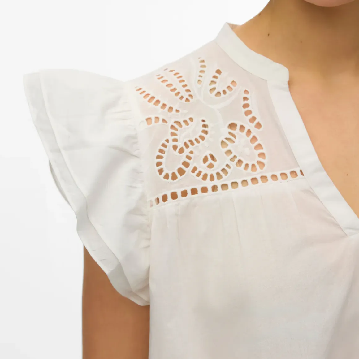 Blusa a maniche corte bianca da Donna con ricami sciangallo Vero Moda