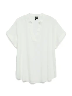 Blusa bianca da Donna a maniche corte colletto alla coreana Vero Moda