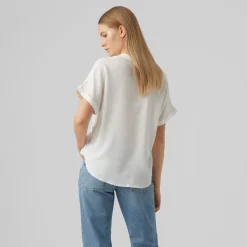 Blusa bianca da Donna a maniche corte colletto alla coreana Vero Moda