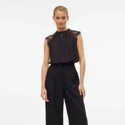 Blusa elegante nera Donna senza maniche con inserti in pizzo Vero Moda