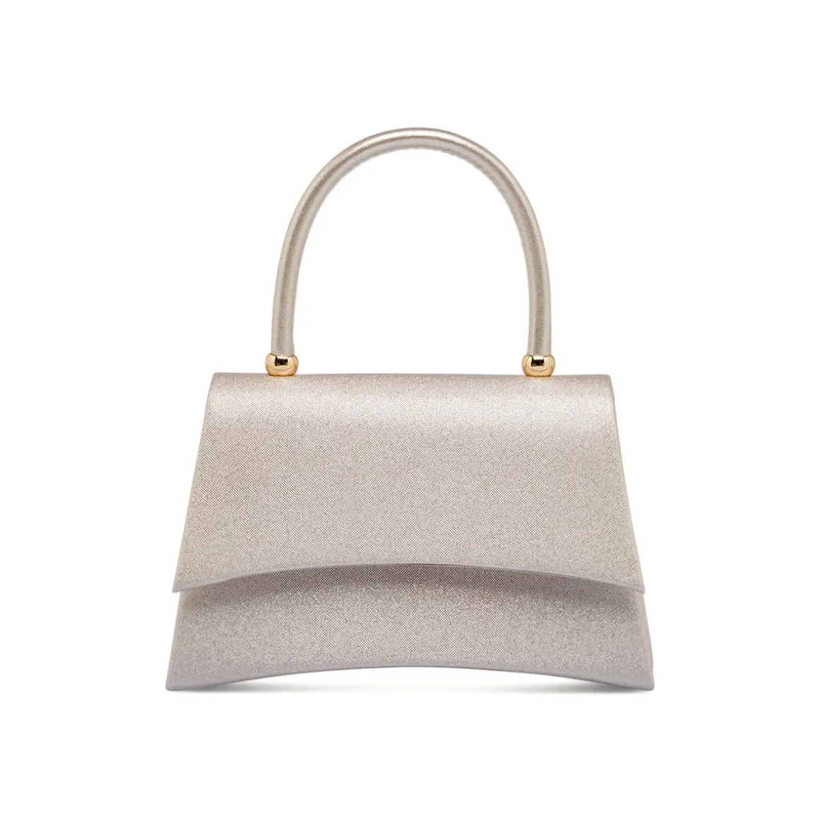 Borsa a mano argento glitter rigida con manico Lora Ferres