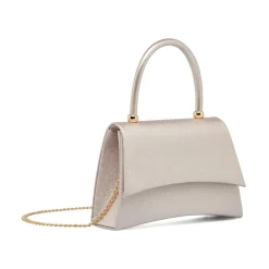 Borsa a mano argento glitter rigida con manico Lora Ferres
