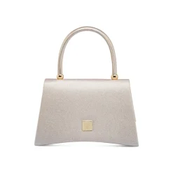 Borsa a mano argento glitter rigida con manico Lora Ferres