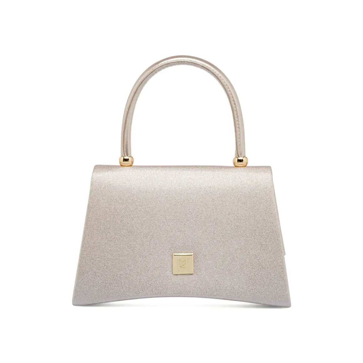 Borsa a mano argento glitter rigida con manico Lora Ferres