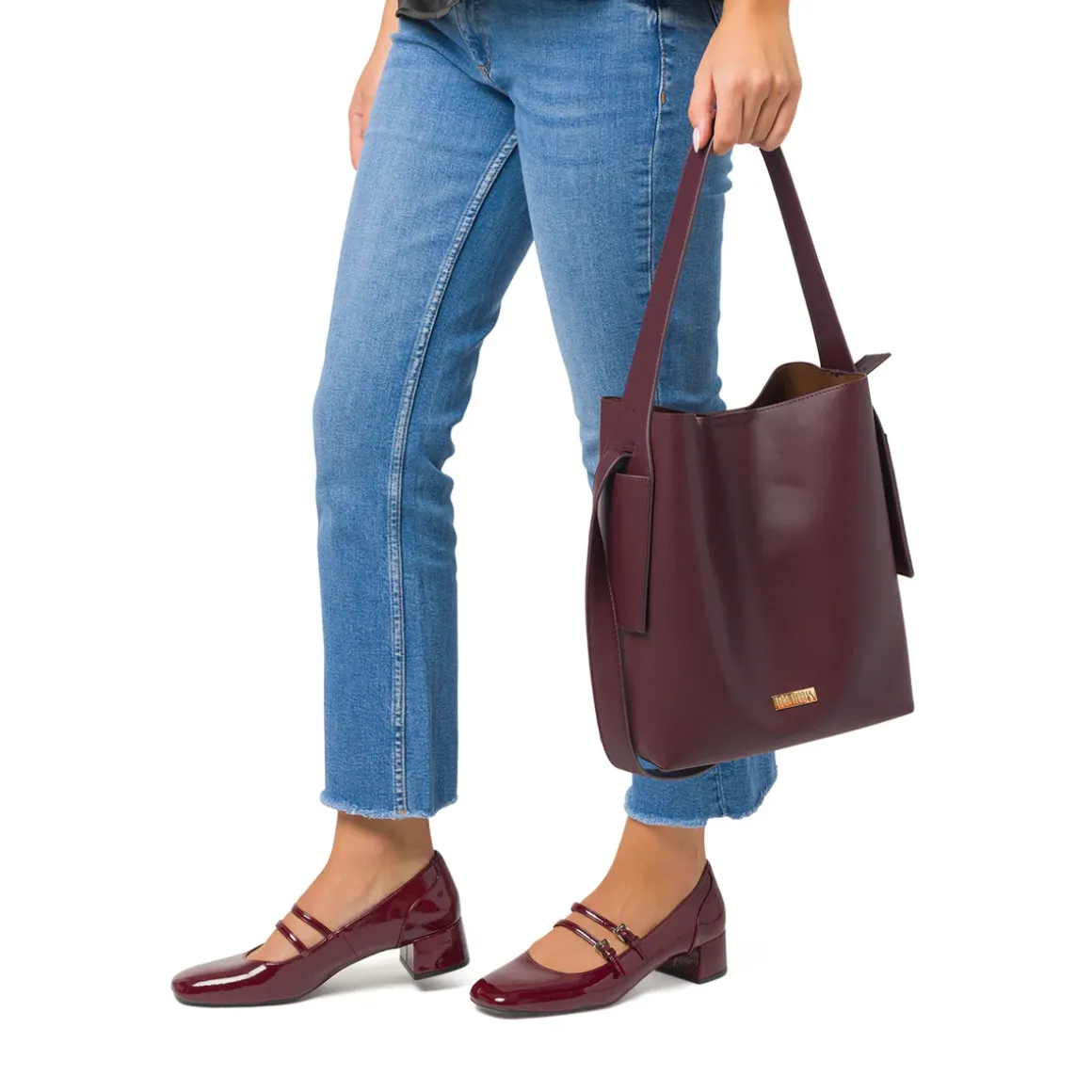 Borsa a mano Bordeaux da Donna con logo Lora Ferres
