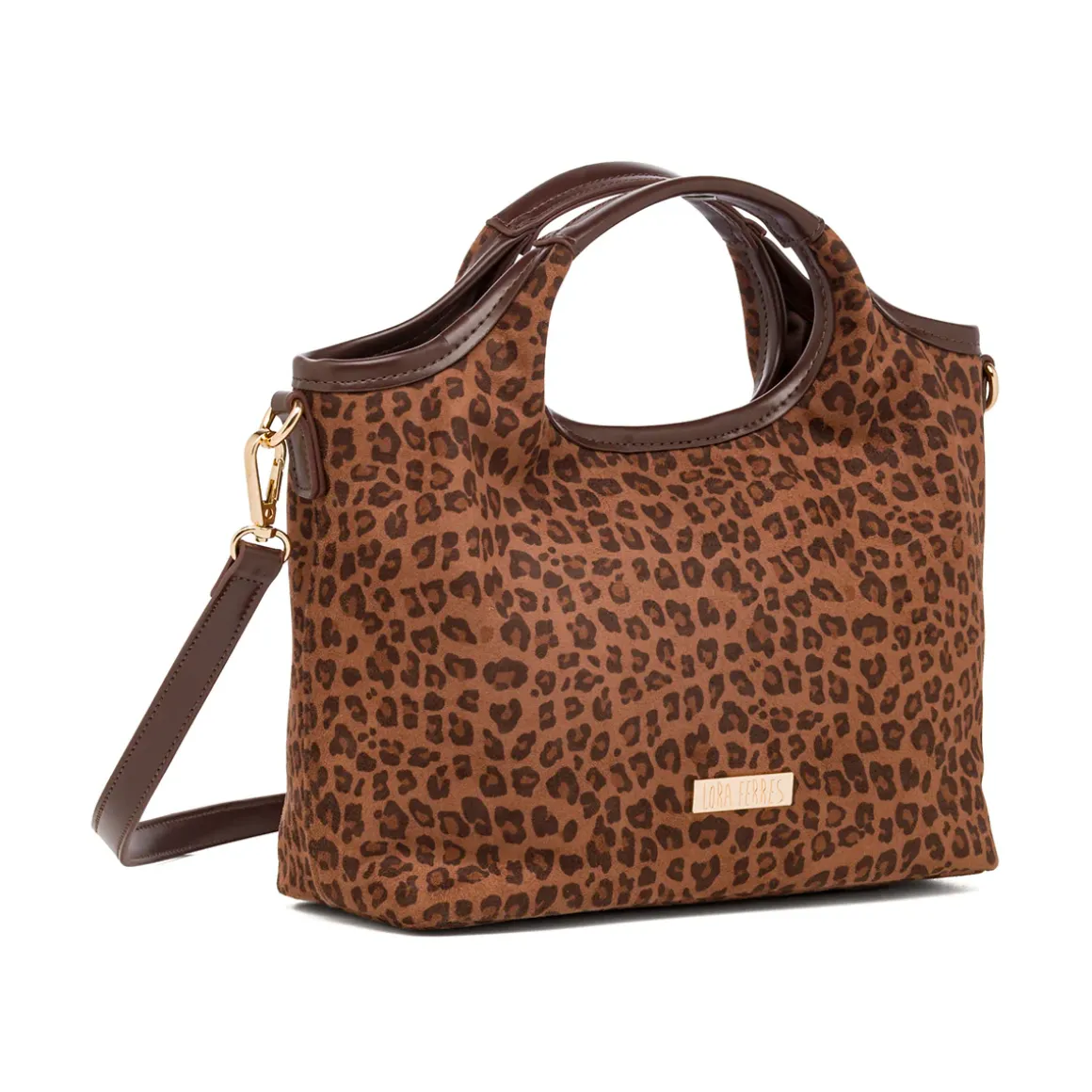 Borsa a mano con stampa leopardata marrone da Donna Lora Ferres