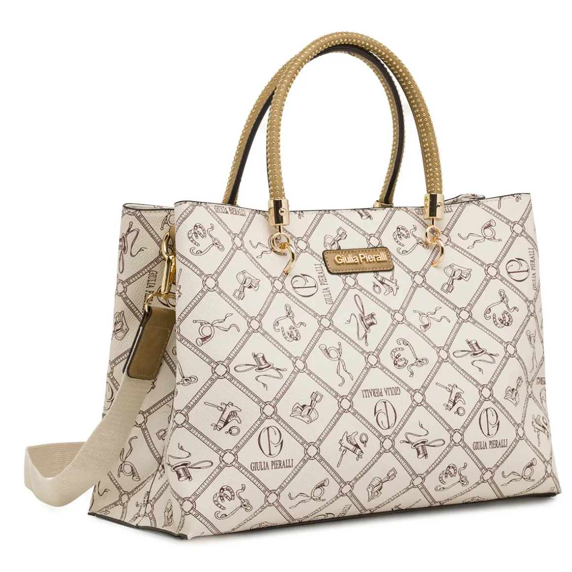 Borsa a mano da Donna beige con manici borchiati Giulia Pieralli