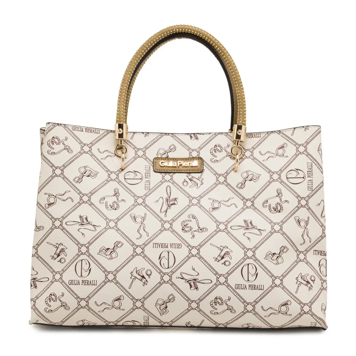 Borsa a mano da Donna beige con manici borchiati Giulia Pieralli