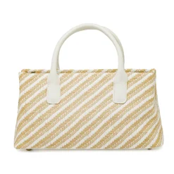 Borsa a mano da Donna bicolore bianco e beige a righe Lora Ferres