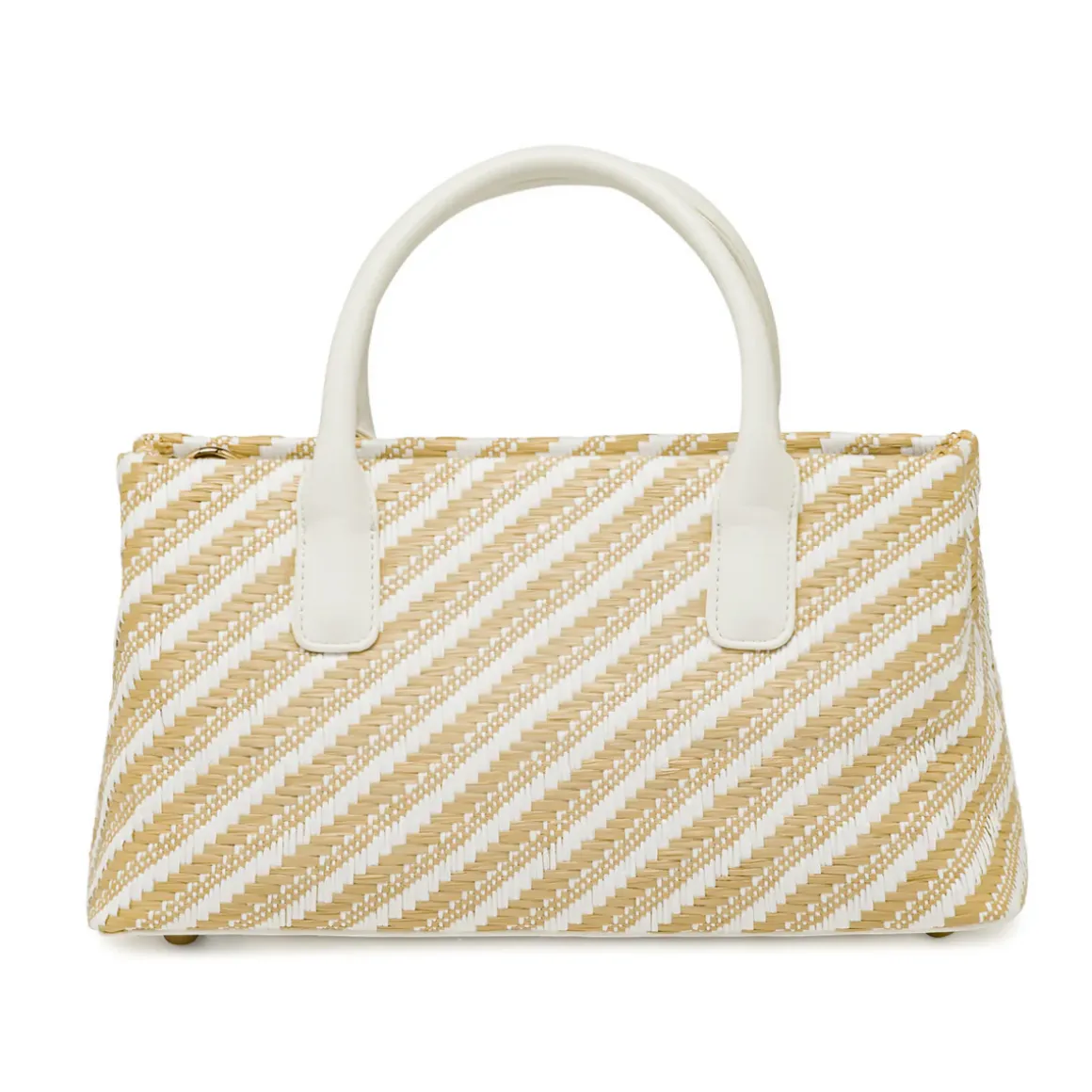 Borsa a mano da Donna bicolore bianco e beige a righe Lora Ferres