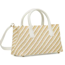 Borsa a mano da Donna bicolore bianco e beige a righe Lora Ferres