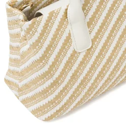 Borsa a mano da Donna bicolore bianco e beige a righe Lora Ferres