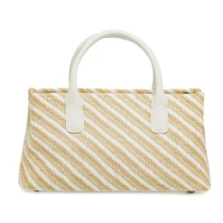 Borsa a mano da Donna bicolore bianco e beige a righe Lora Ferres