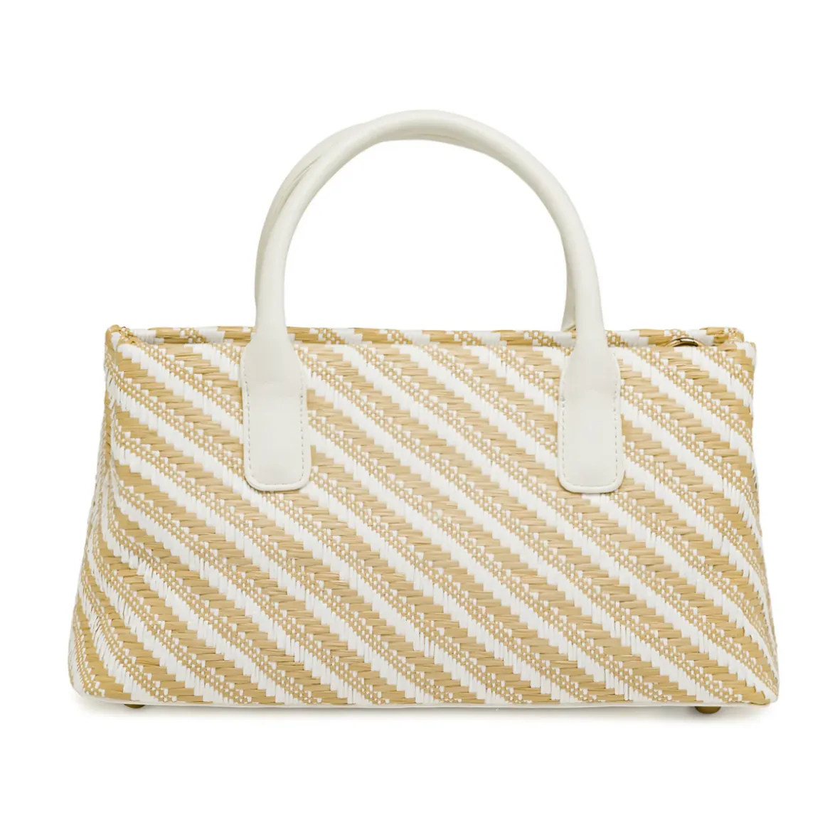 Borsa a mano da Donna bicolore bianco e beige a righe Lora Ferres