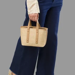 Borsa a mano da Donna nude effetto paglia con tracolla Lora Ferres