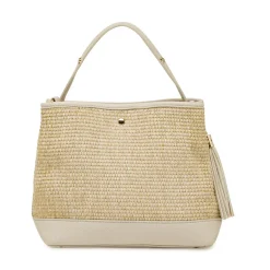 Borsa a mano da Donna nude effetto paglia con nappa Lora Ferres
