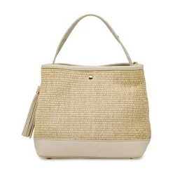Borsa a mano da Donna nude effetto paglia con nappa Lora Ferres
