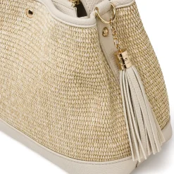 Borsa a mano da Donna nude effetto paglia con nappa Lora Ferres