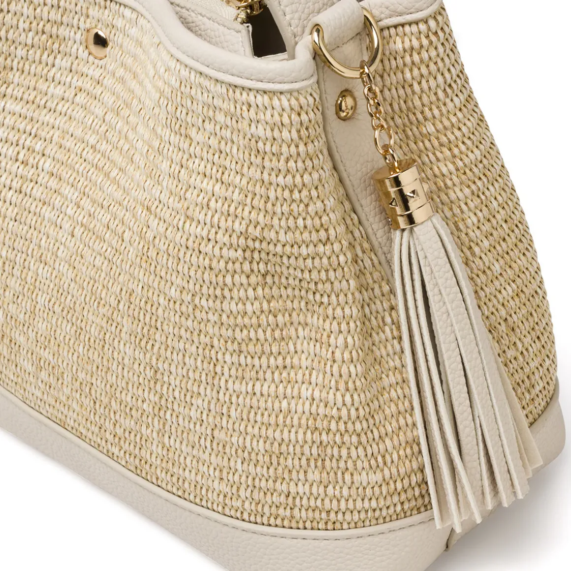 Borsa a mano da Donna nude effetto paglia con nappa Lora Ferres