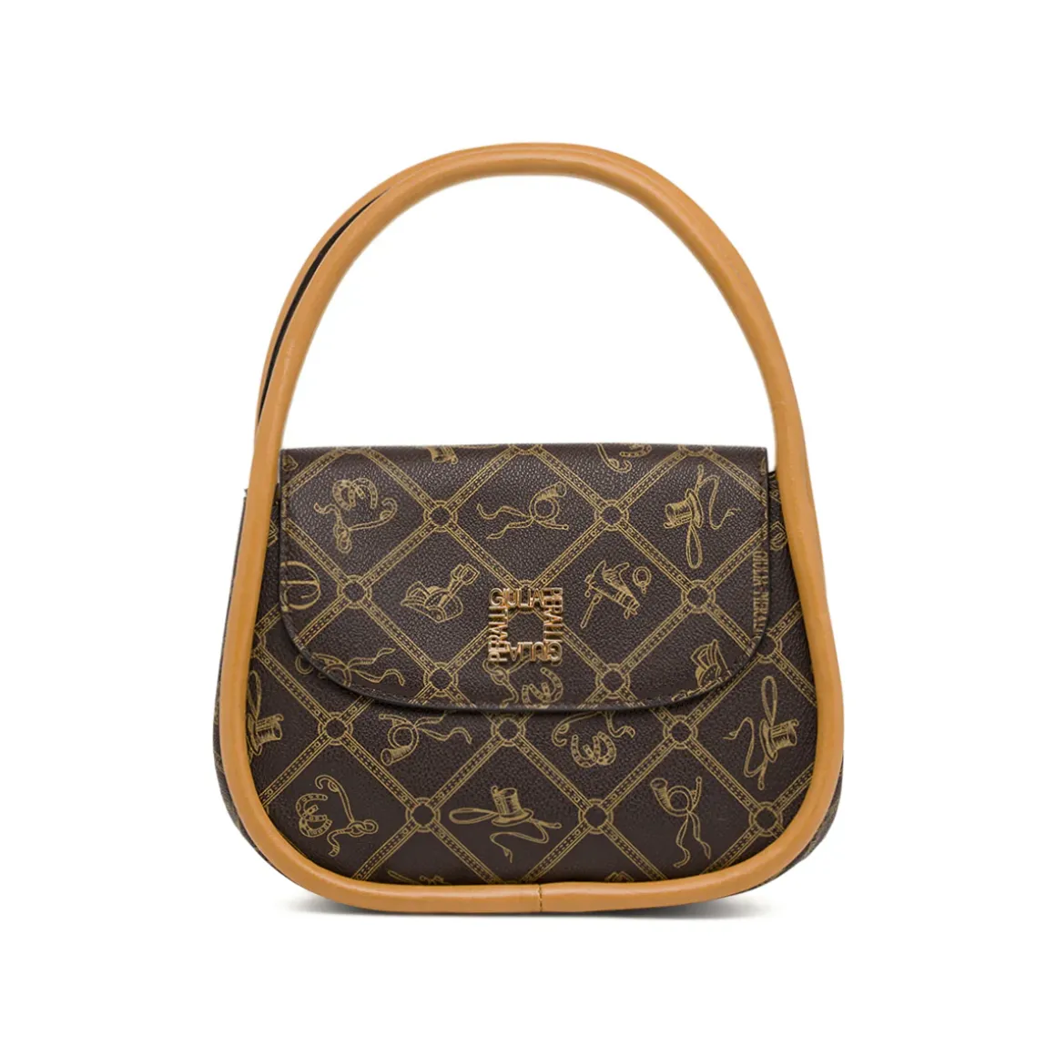 Borsa a mano Donna marrone con stampa logo e tracolla Giulia Pieralli