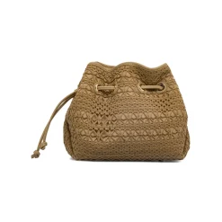 Borsa a secchiello beige Donna effetto crochet e coulisse Lora Ferres