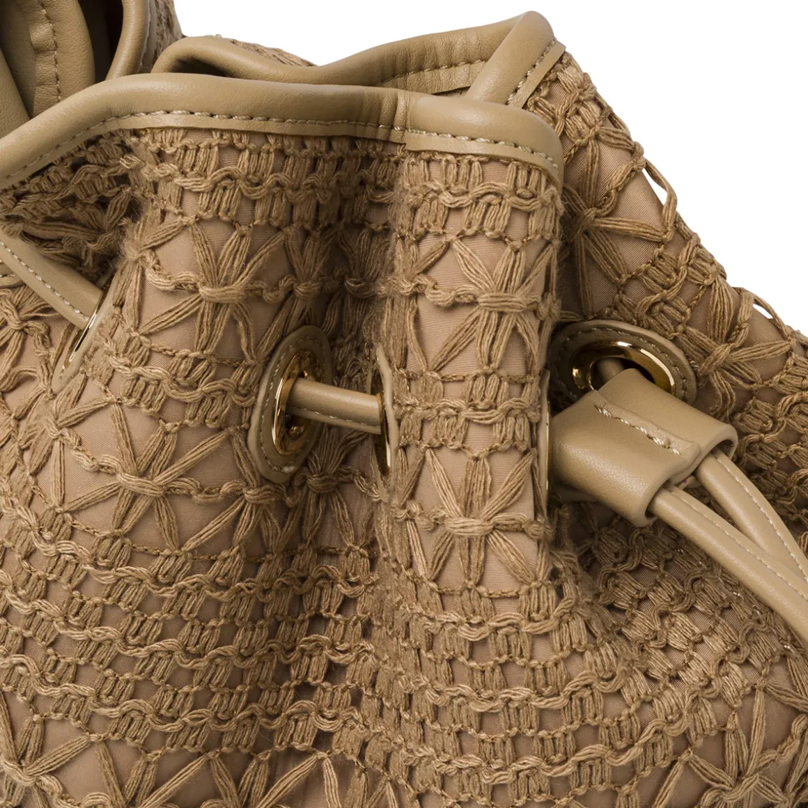 Borsa a secchiello beige Donna effetto crochet e coulisse Lora Ferres