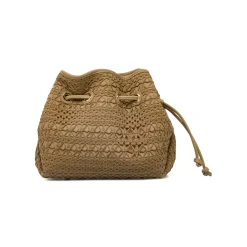 Borsa a secchiello beige Donna effetto crochet e coulisse Lora Ferres