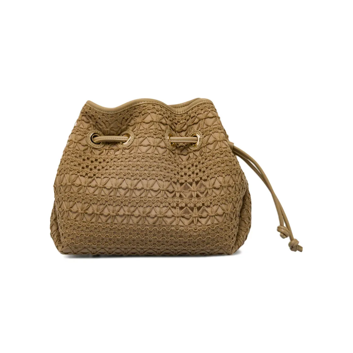 Borsa a secchiello beige Donna effetto crochet e coulisse Lora Ferres