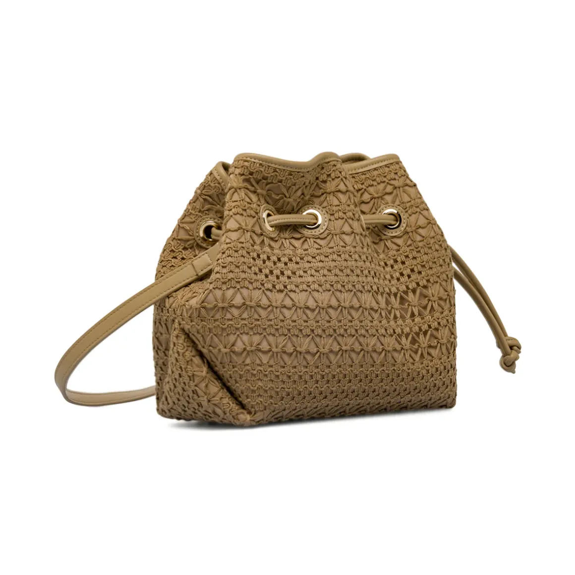 Borsa a secchiello beige Donna effetto crochet e coulisse Lora Ferres