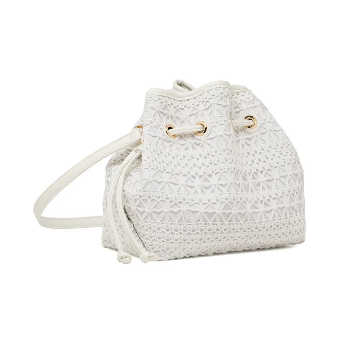 Borsa a secchiello bianca da Donna con ricamo macramé Lora Ferres