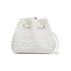 Borsa a secchiello bianca da Donna con ricamo macramé Lora Ferres