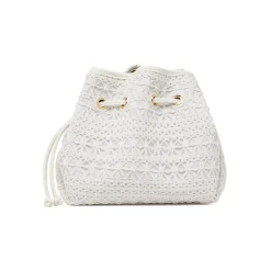 Borsa a secchiello bianca da Donna con ricamo macramé Lora Ferres