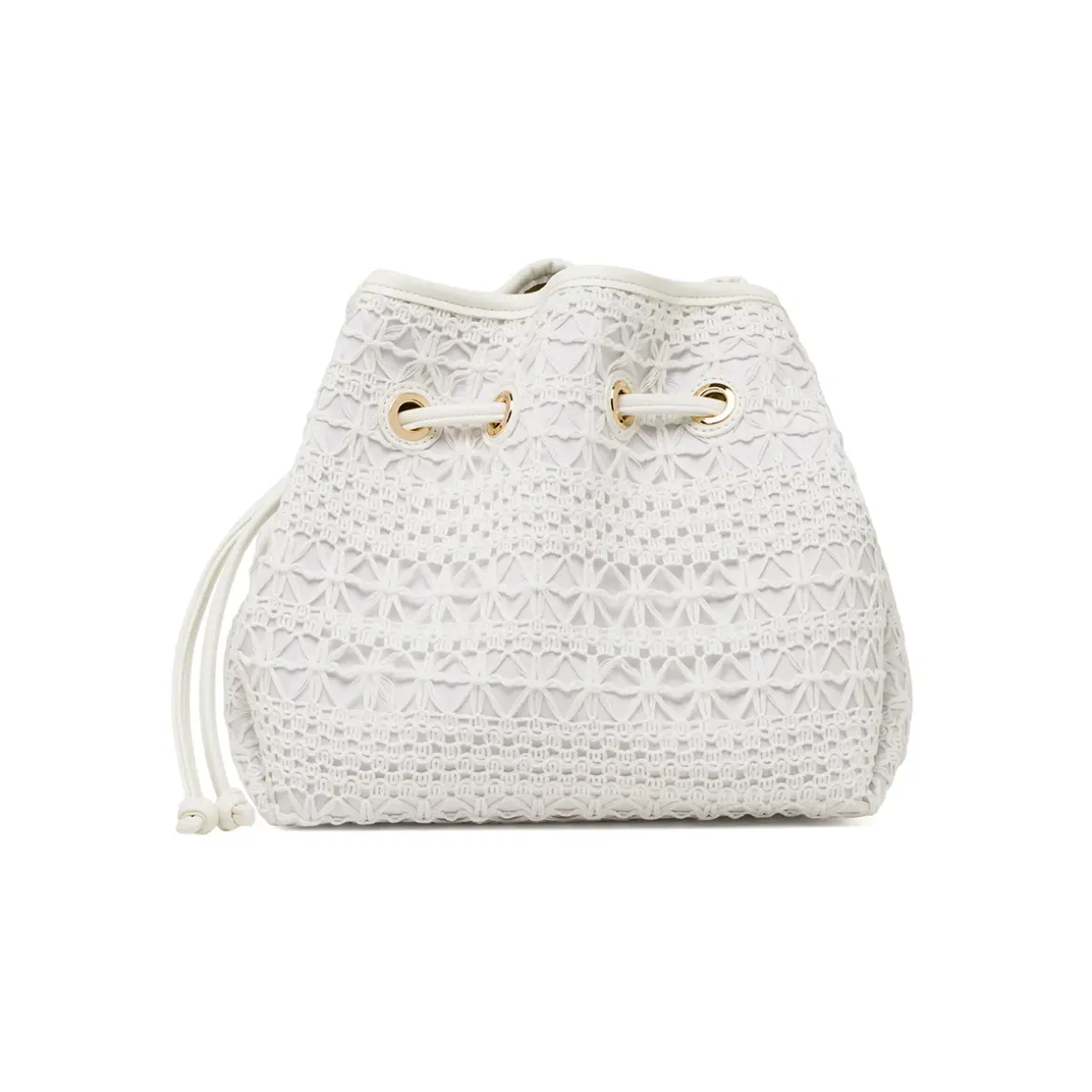 Borsa a secchiello bianca da Donna con ricamo macramé Lora Ferres
