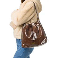Borsa a secchiello marrone da Donna Lora Ferres