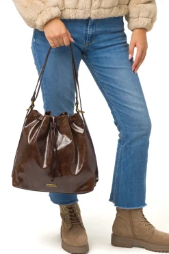 Borsa a secchiello marrone da Donna Lora Ferres