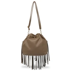 Borsa a secchiello marrone da Donna con frange e tracolla Lora Ferres