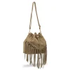Borsa a secchiello taupe da Donna con frange ed effetto scamosciato Lora Ferres