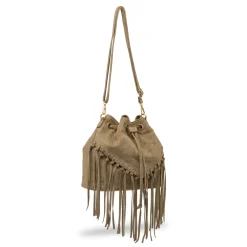 Borsa a secchiello taupe da Donna con frange ed effetto scamosciato Lora Ferres
