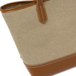 Borsa a spalla ampia da donna Lora Ferres beige e marrone in tessuto