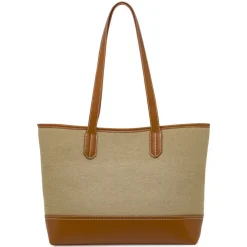 Borsa a spalla ampia da donna Lora Ferres beige e marrone in tessuto