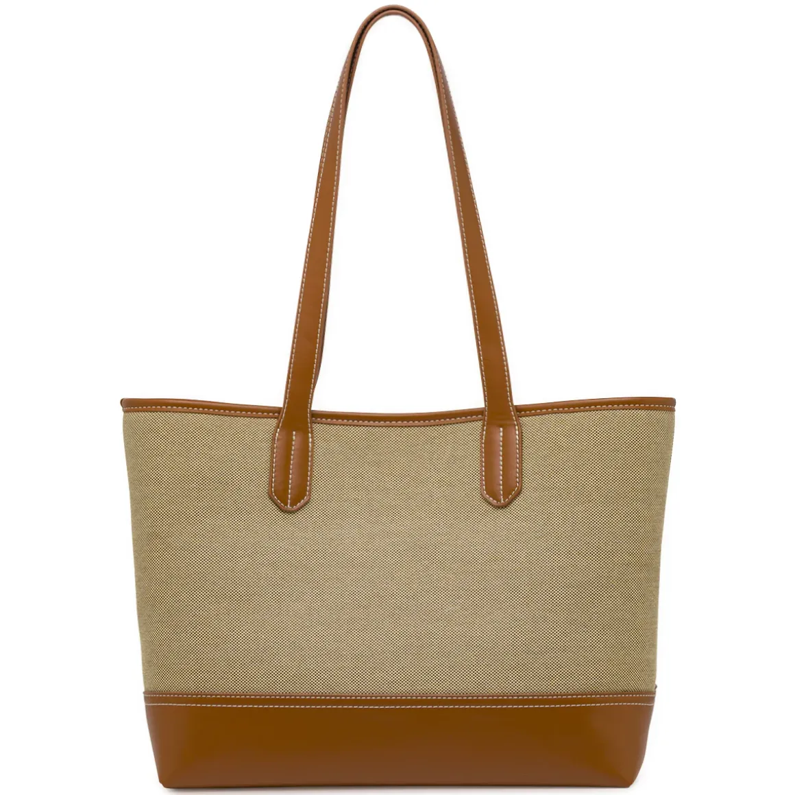 Borsa a spalla ampia da donna Lora Ferres beige e marrone in tessuto