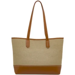 Borsa a spalla ampia da donna Lora Ferres beige e marrone in tessuto