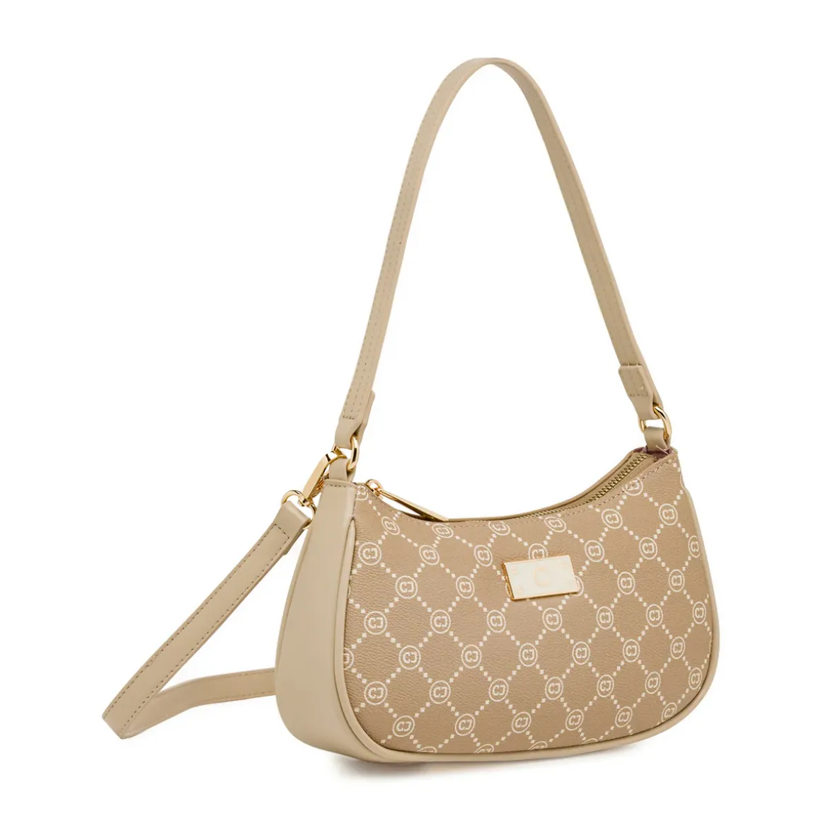 Borsa a spalla beige da Donna con stampa monogram Carrera Jeans