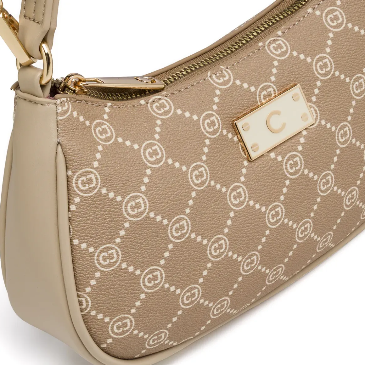 Borsa a spalla beige da Donna con stampa monogram Carrera Jeans