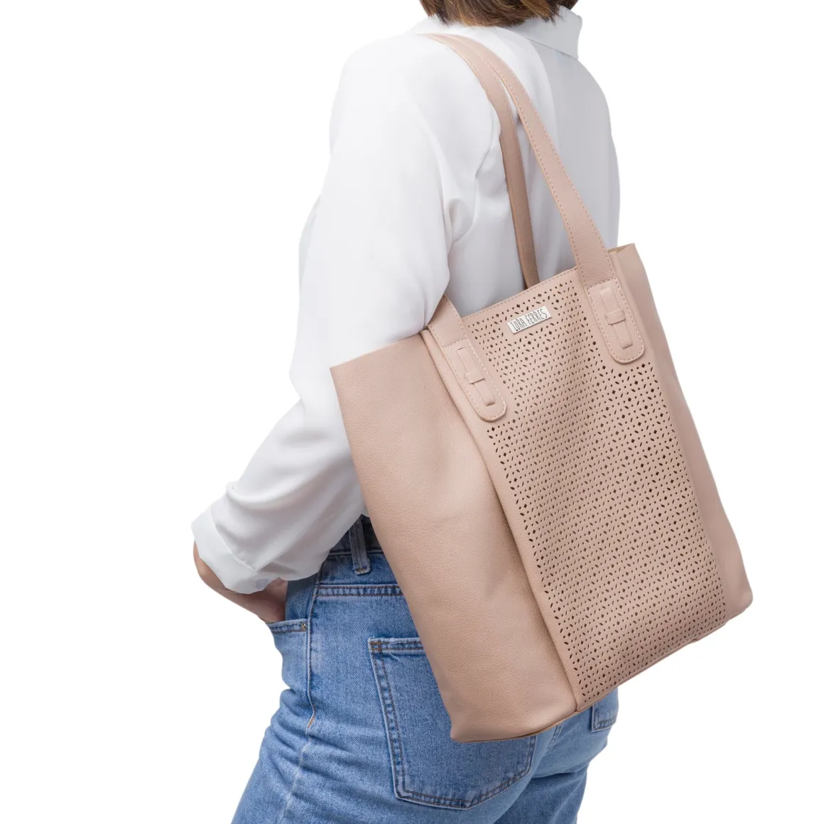Borsa a spalla beige da Donna con dettagli traforati Lora Ferres