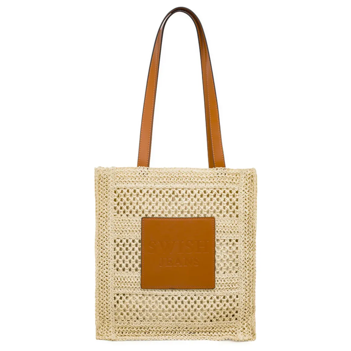 Borsa a spalla beige da Donna effetto paglia con patch Swish Jeans
