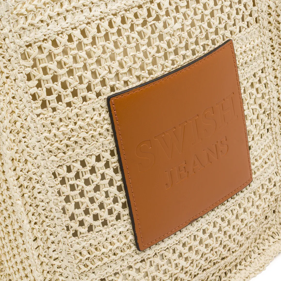 Borsa a spalla beige da Donna effetto paglia con patch Swish Jeans