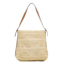 Borsa a spalla beige da Donna effetto paglia con logo Swish Jeans