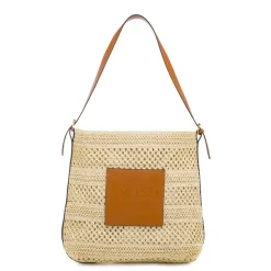 Borsa a spalla beige da Donna effetto paglia con logo Swish Jeans