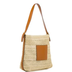 Borsa a spalla beige da Donna effetto paglia con logo Swish Jeans